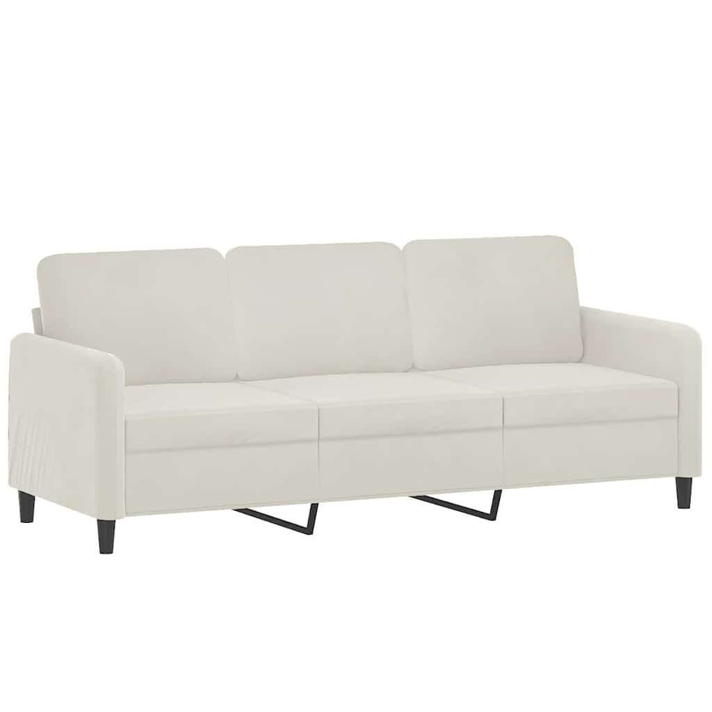 Sofá 3 lugares c/ almofadas decorativas 180 cm veludo creme
