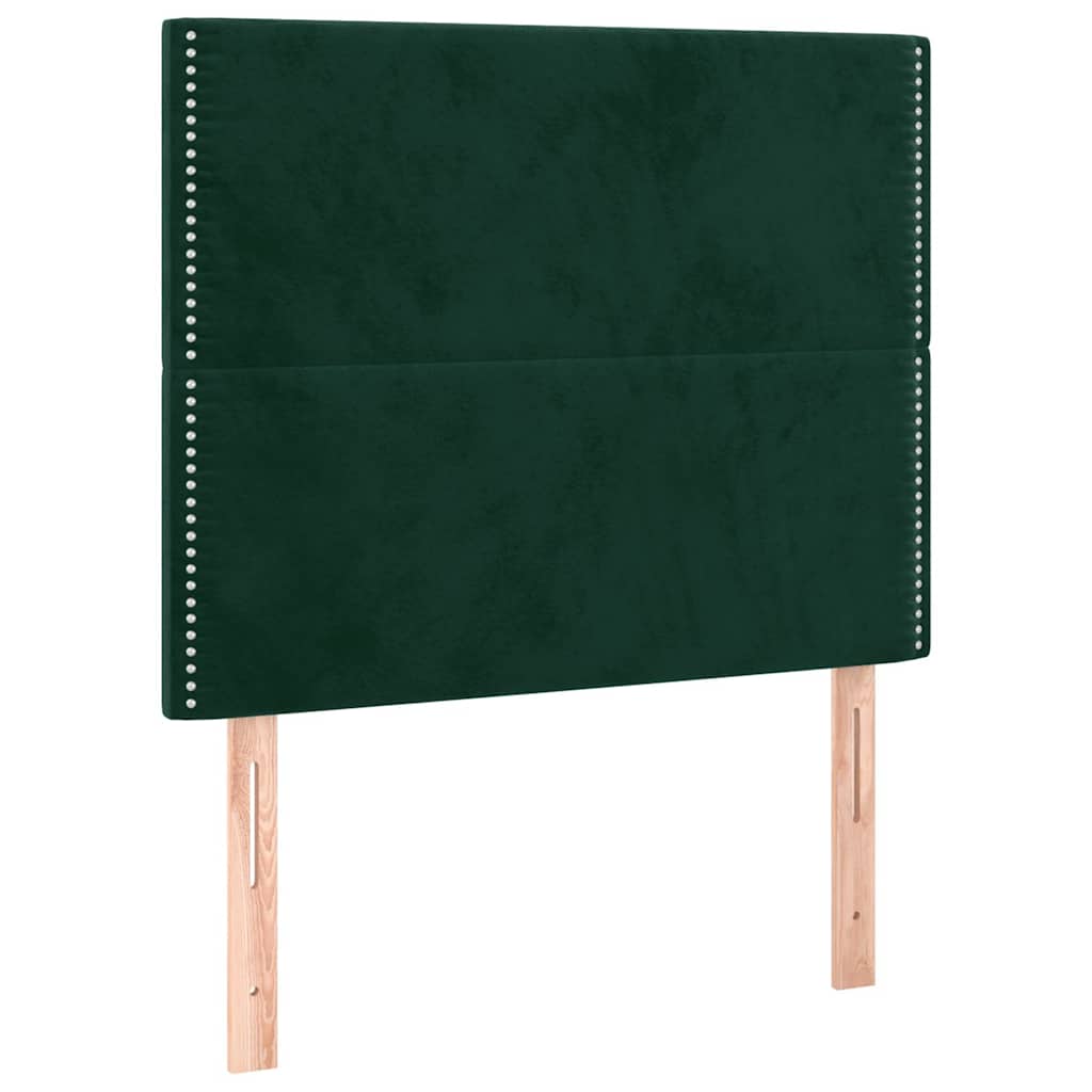 Cabeceira de cama c/ LED veludo 90x5x118/128 cm verde-escuro