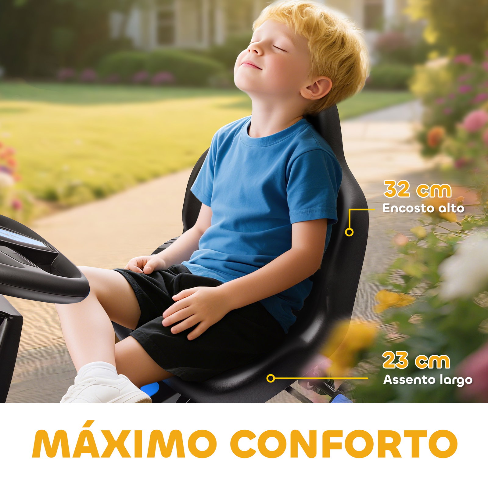 Kart a pedais para crianças com embraiagem automática travão e rodas antiderrapantes em eva 100x59x60,5 cm azul