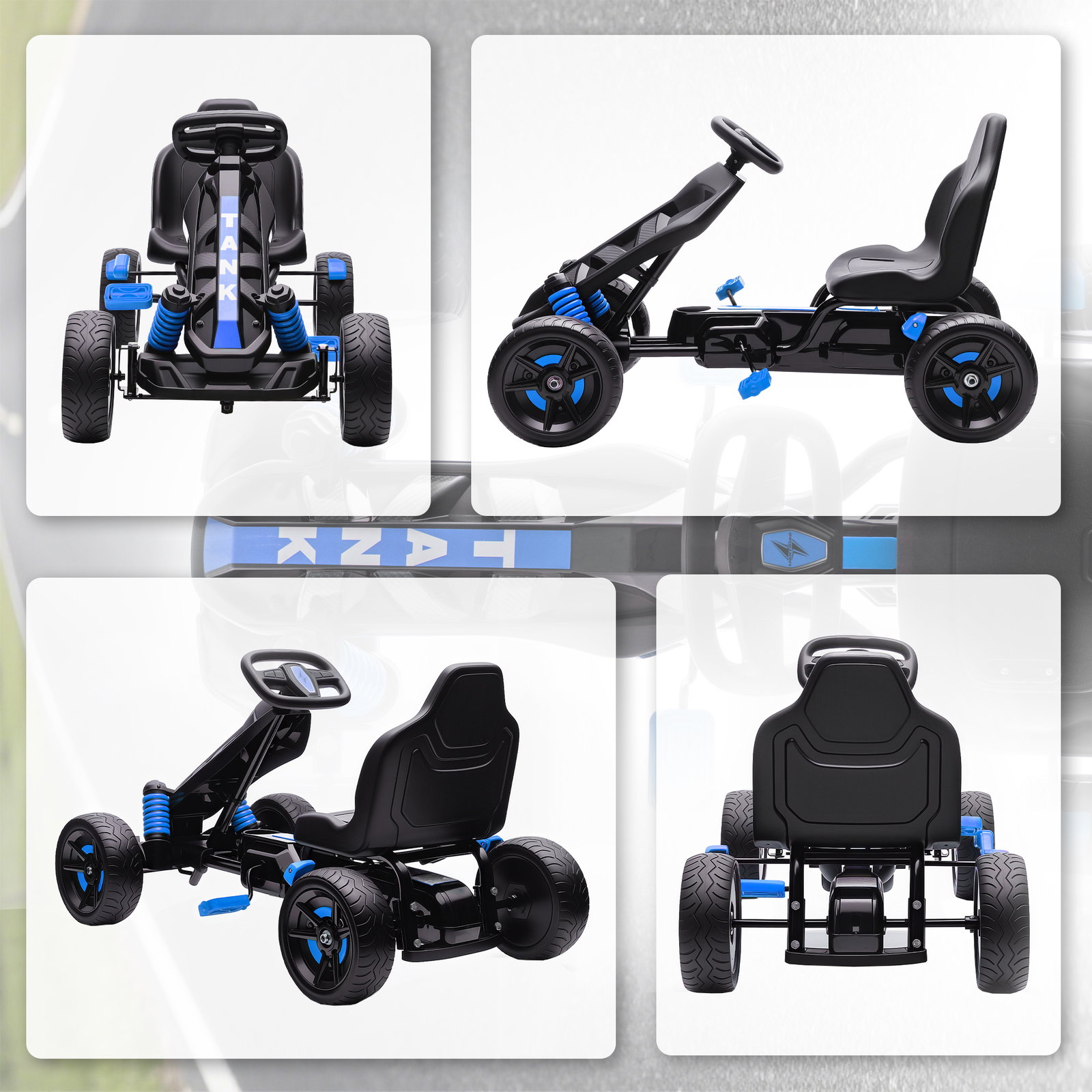 Kart a pedais para crianças com embraiagem automática travão e rodas antiderrapantes em eva 100x59x60,5 cm azul