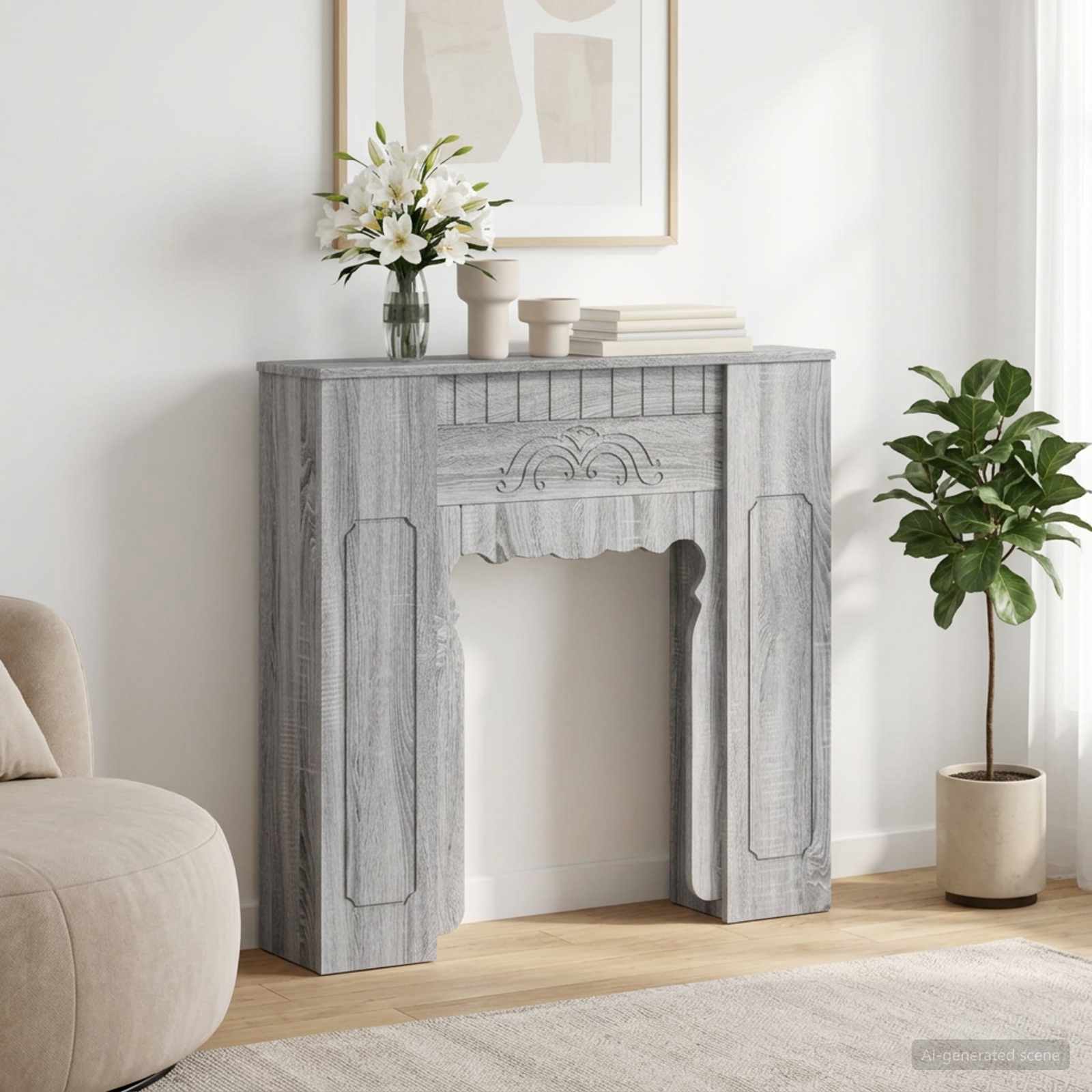 Moldura de lareira sonoma cinzento 93 x 20 x 89 cm