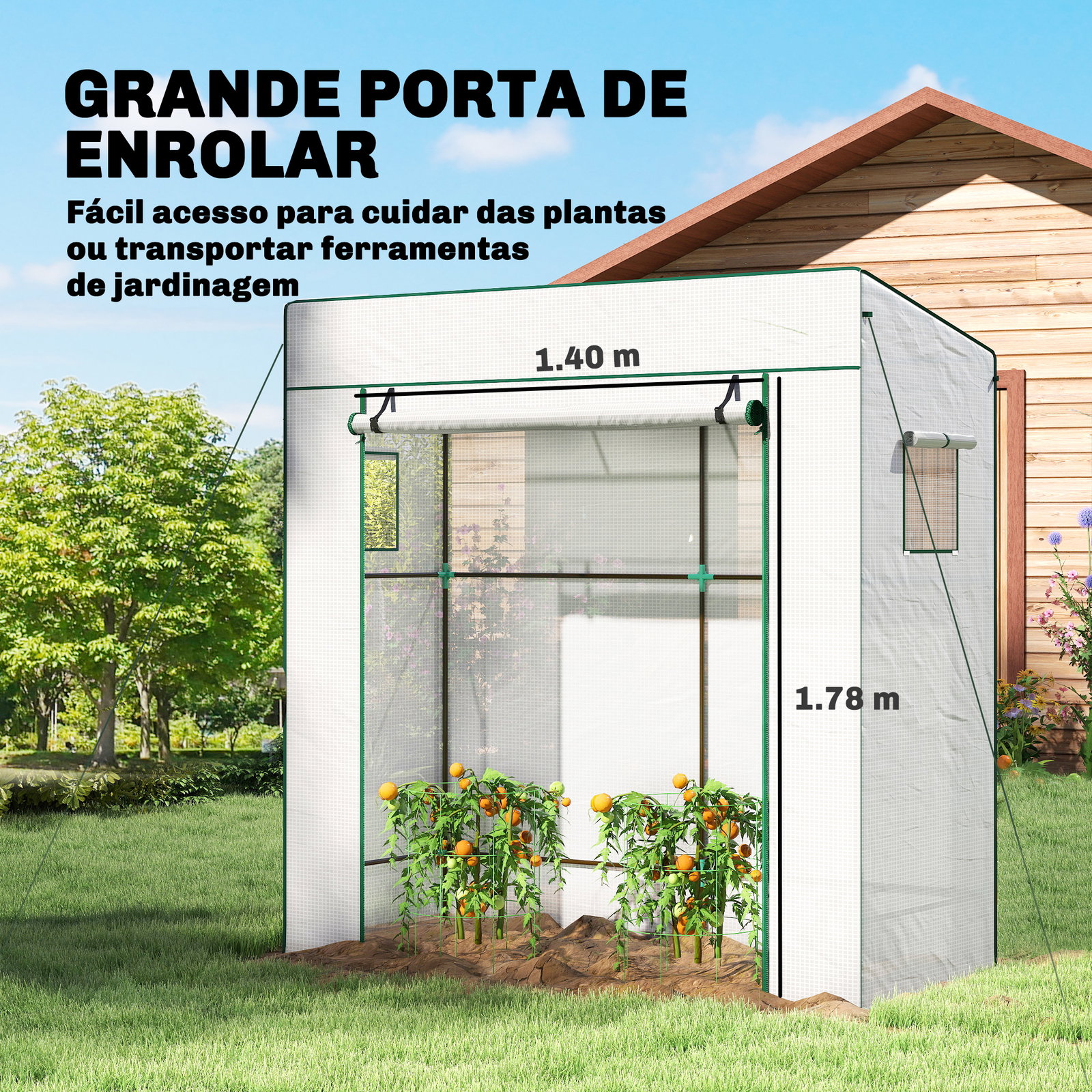 Estufa de exterior com janelas de rede e porta com fecho de correr para cultivar plantas e flores 196x77x197 cm branco