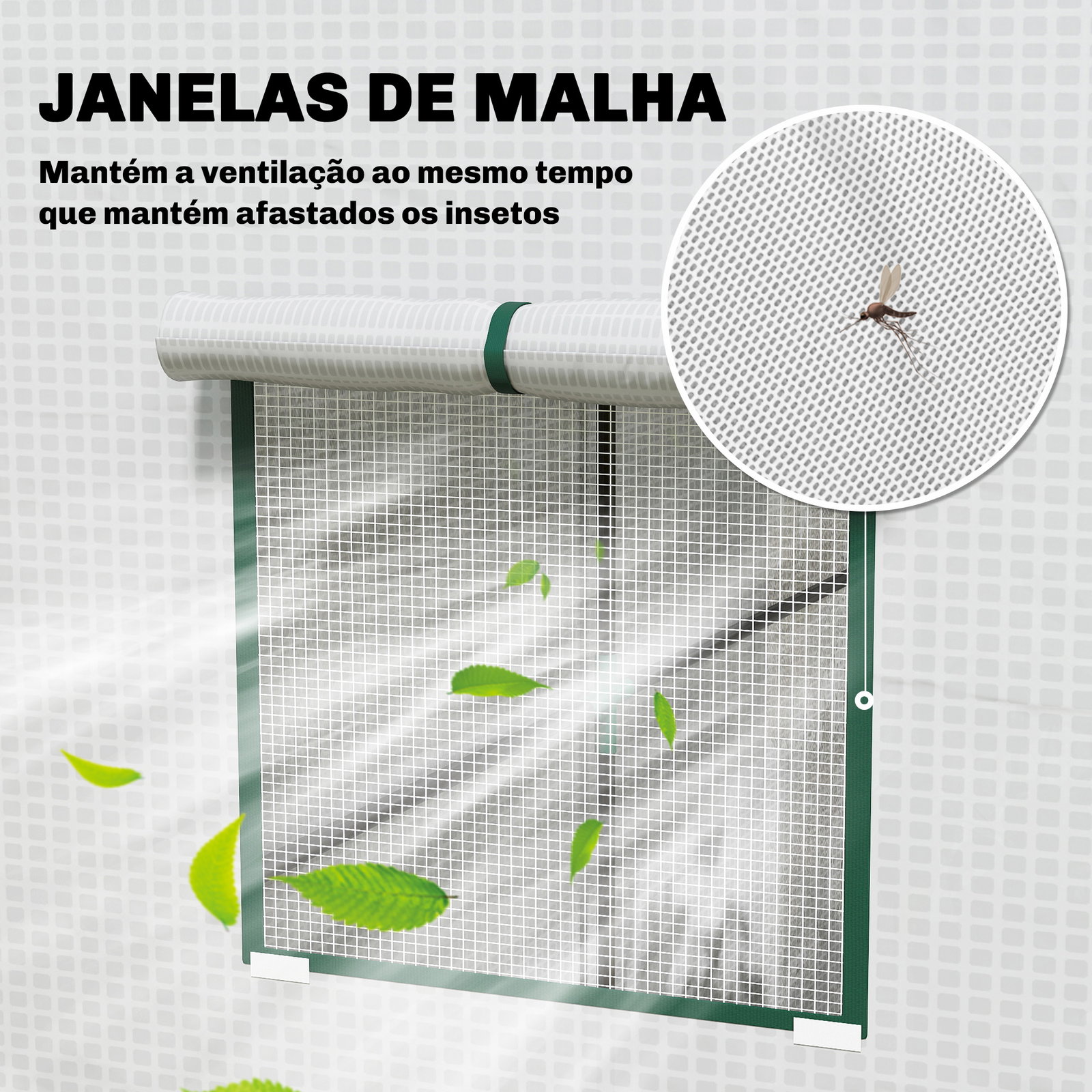 Estufa de exterior com janelas de rede e porta com fecho de correr para cultivar plantas e flores 196x77x197 cm branco