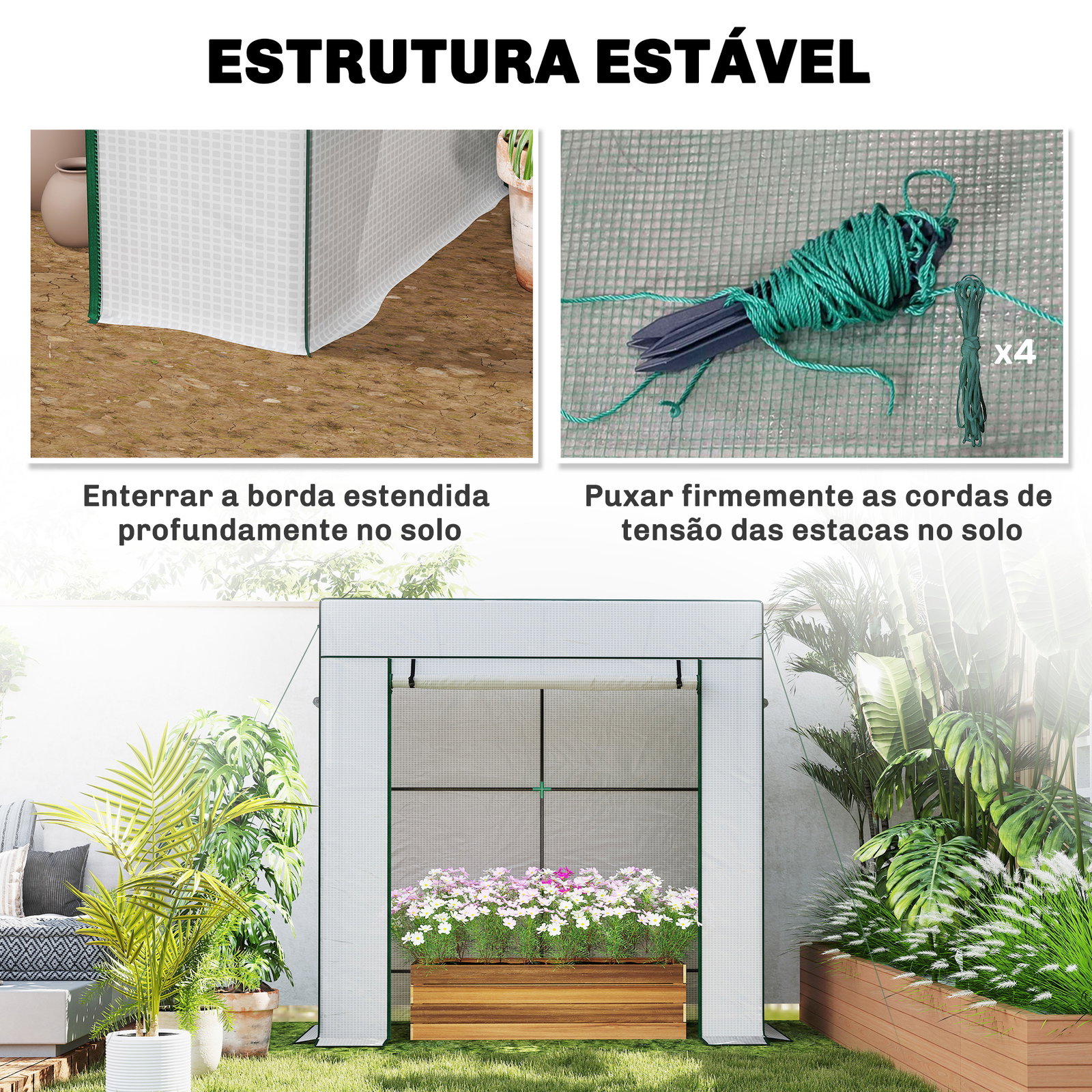 Estufa de exterior com janelas de rede e porta com fecho de correr para cultivar plantas e flores 196x77x197 cm branco