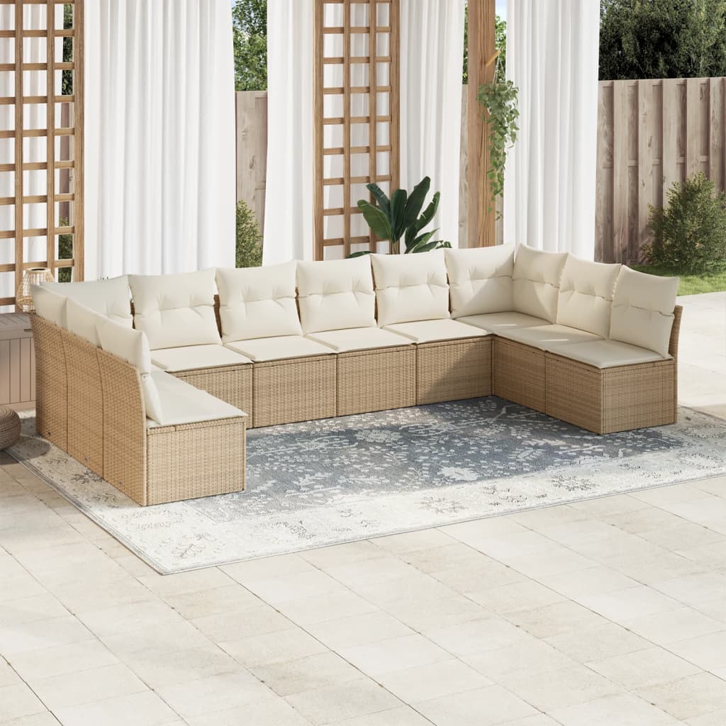 10 Pcs conjunto de sofás p/ jardim com almofadões vime PE bege