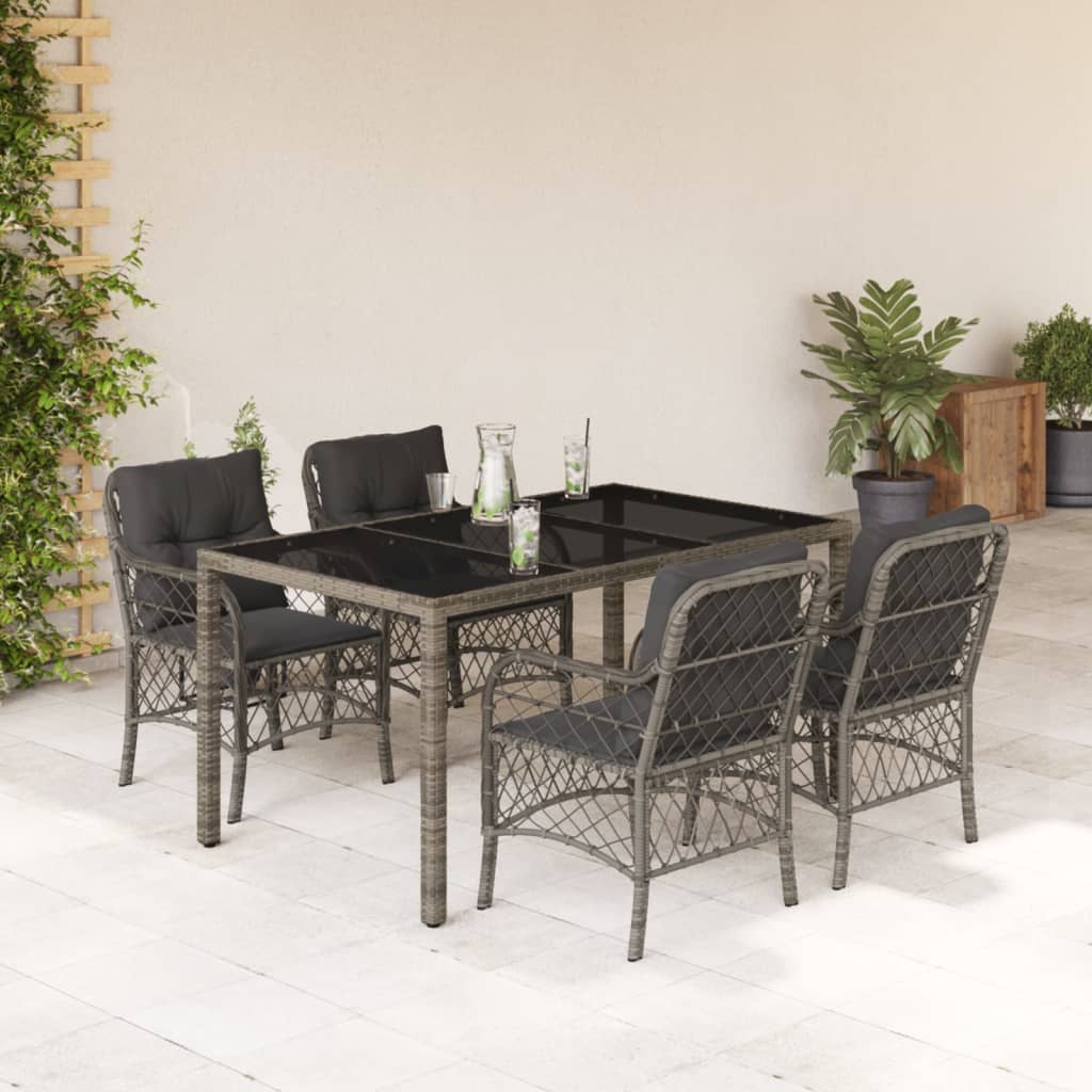 5 Pcs conjunto de jantar p/ jardim c/ almofadões vime PE cinza