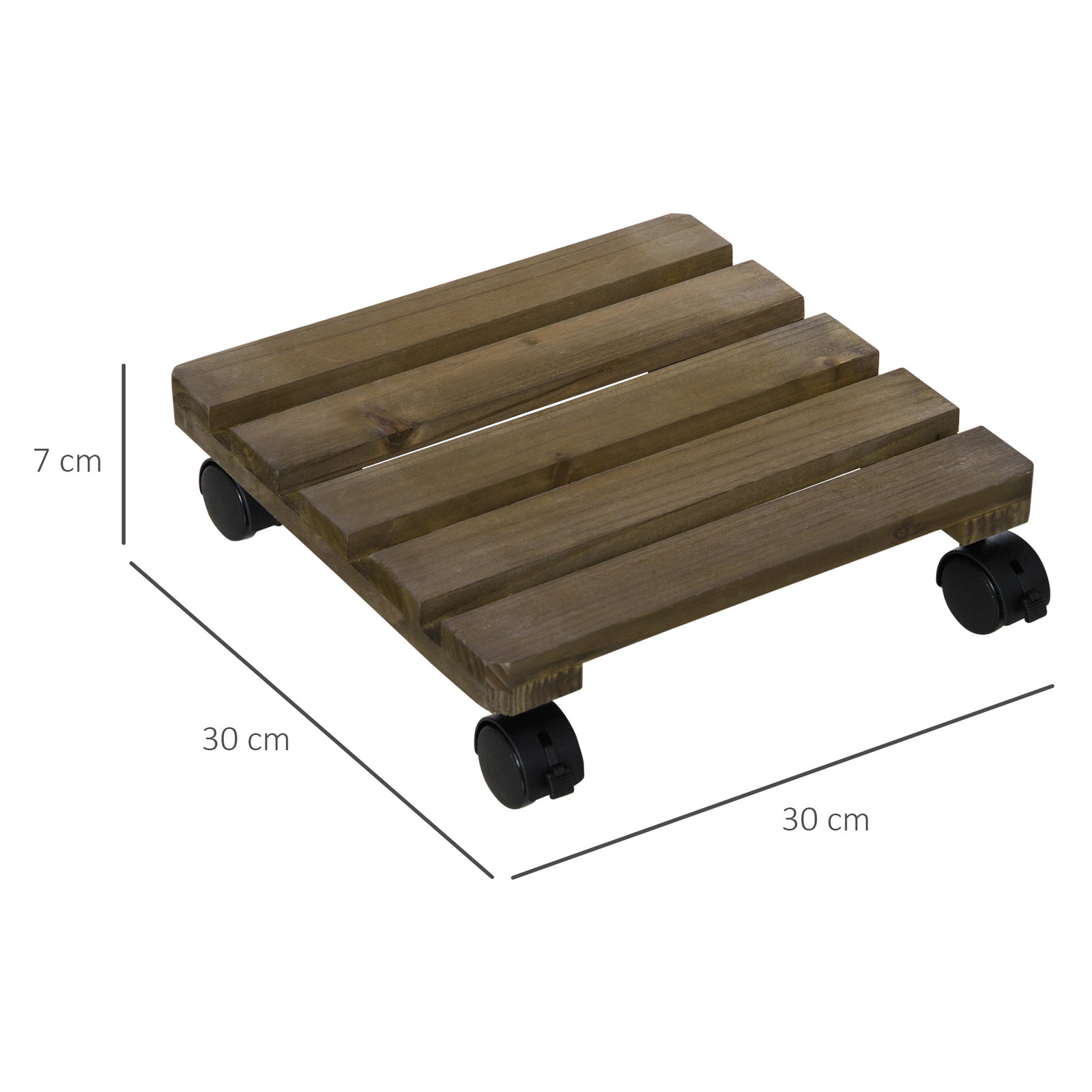 Conjunto de 2 Suportes de Madeira com Rodas para Plantas Vasos de Interior e Exterior Carga 50 kg Castanho Escuro
