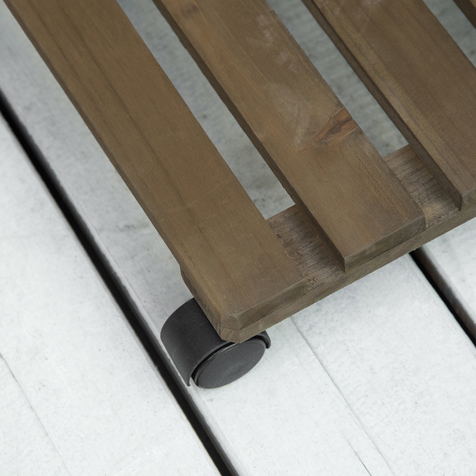 Conjunto de 2 Suportes de Madeira com Rodas para Plantas Vasos de Interior e Exterior Carga 50 kg Castanho Escuro