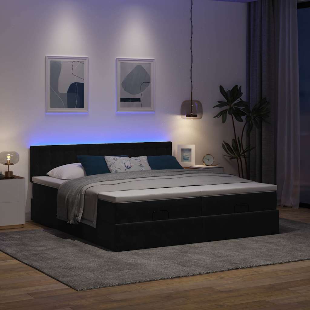 Estrutura de cama otomana com colchões 180x200cm veludo preto