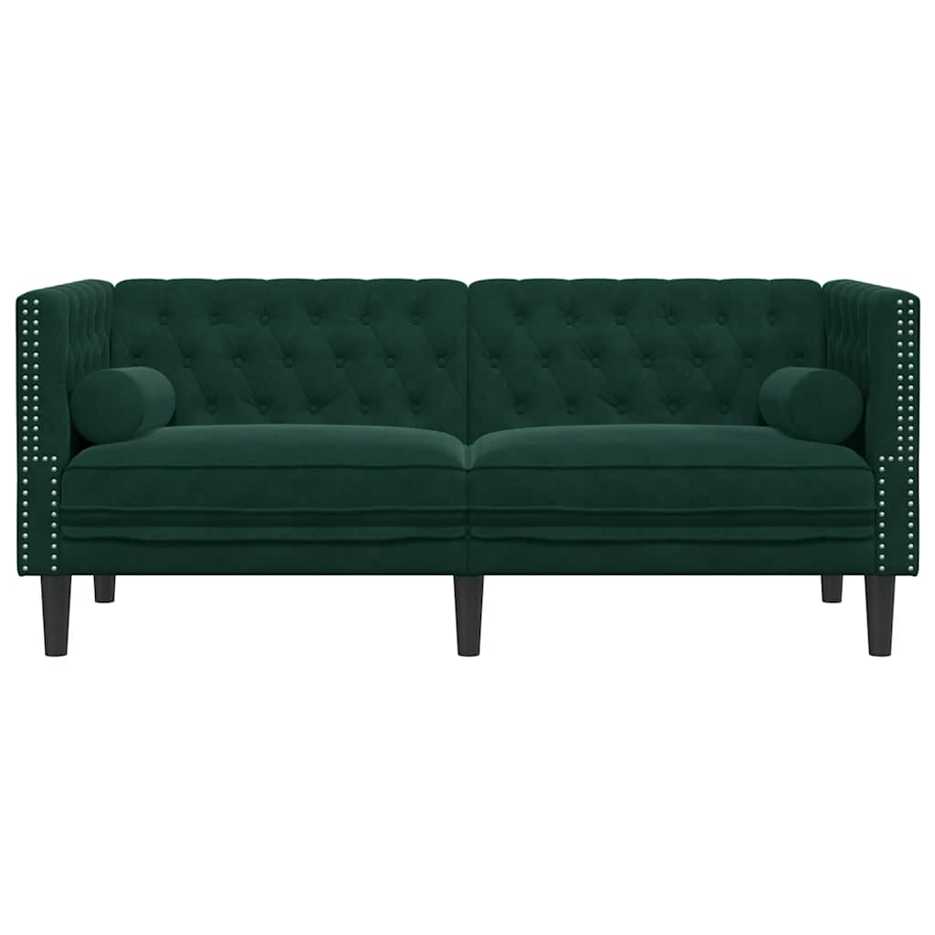 Sofá chesterfield com rolos 2 lugares veludo verde-escuro