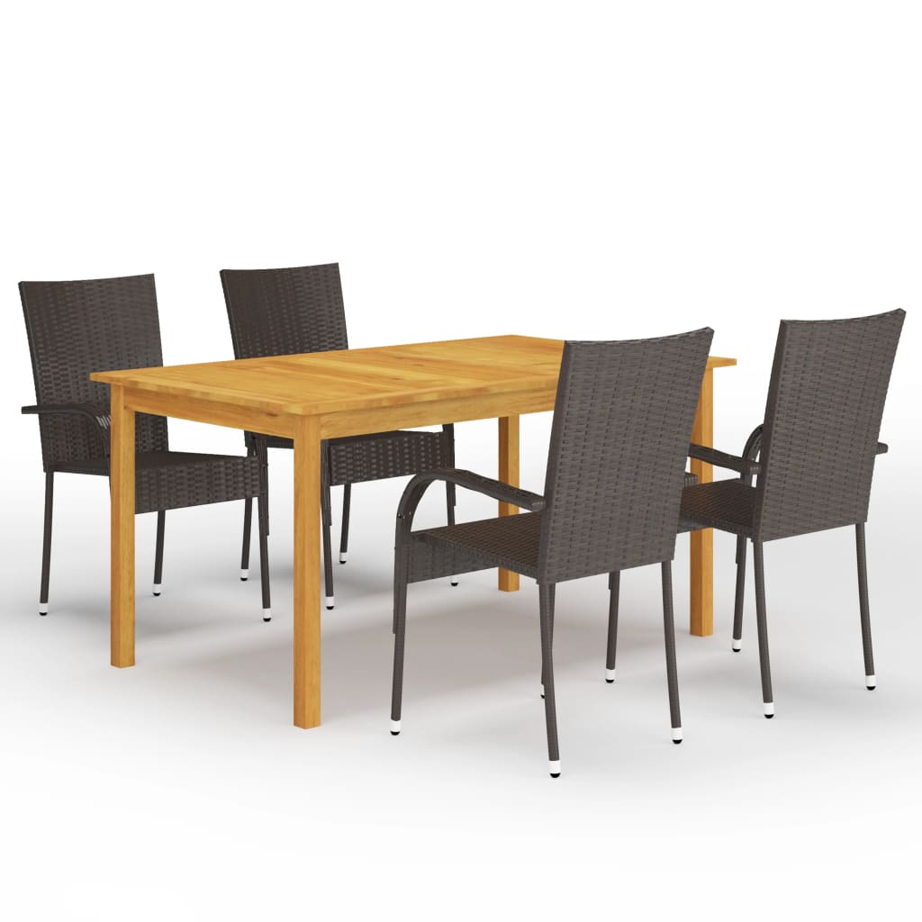 5 Pcs conjunto de jantar para jardim castanho