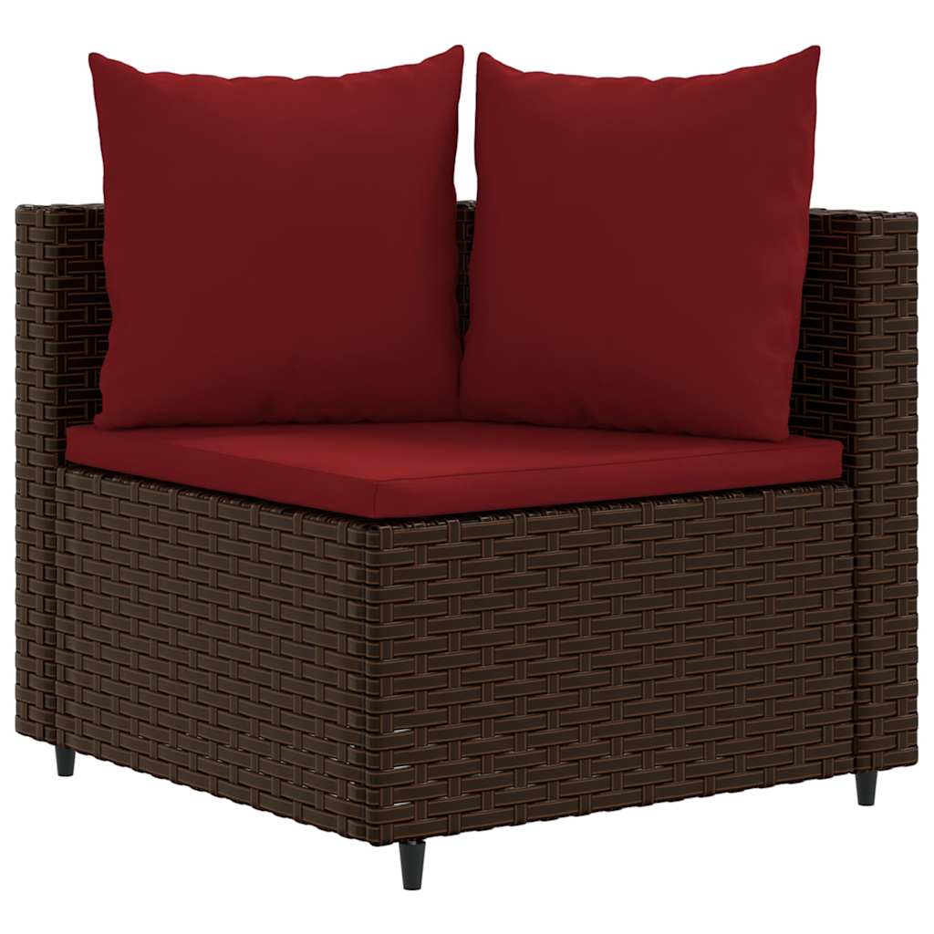 7 Pcs conjunto de sofás jardim c/ almofadões vime PE castanho
