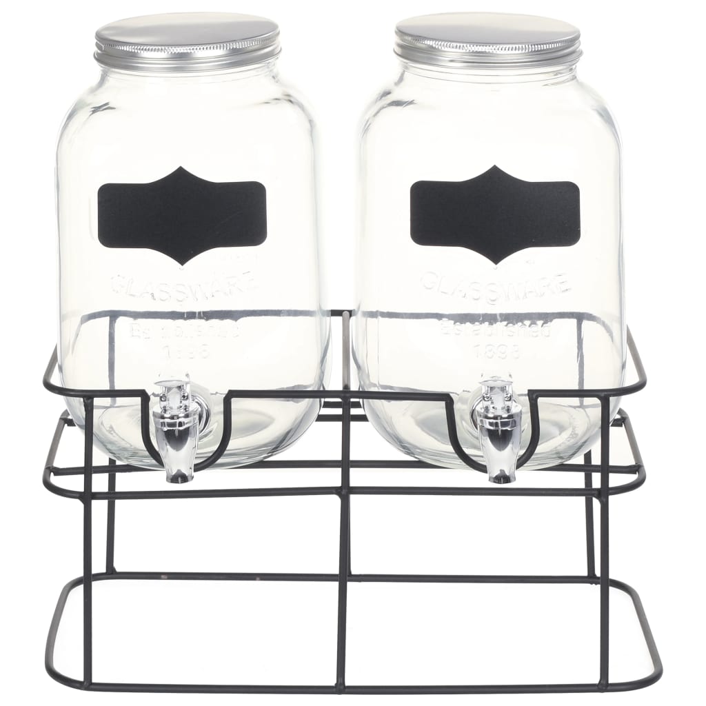Dispensadores de bebidas 2 pcs com suporte 2 x 4 l vidro