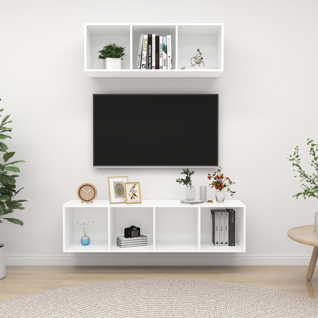 2 Pcs conjunto de móveis de TV contraplacado branco