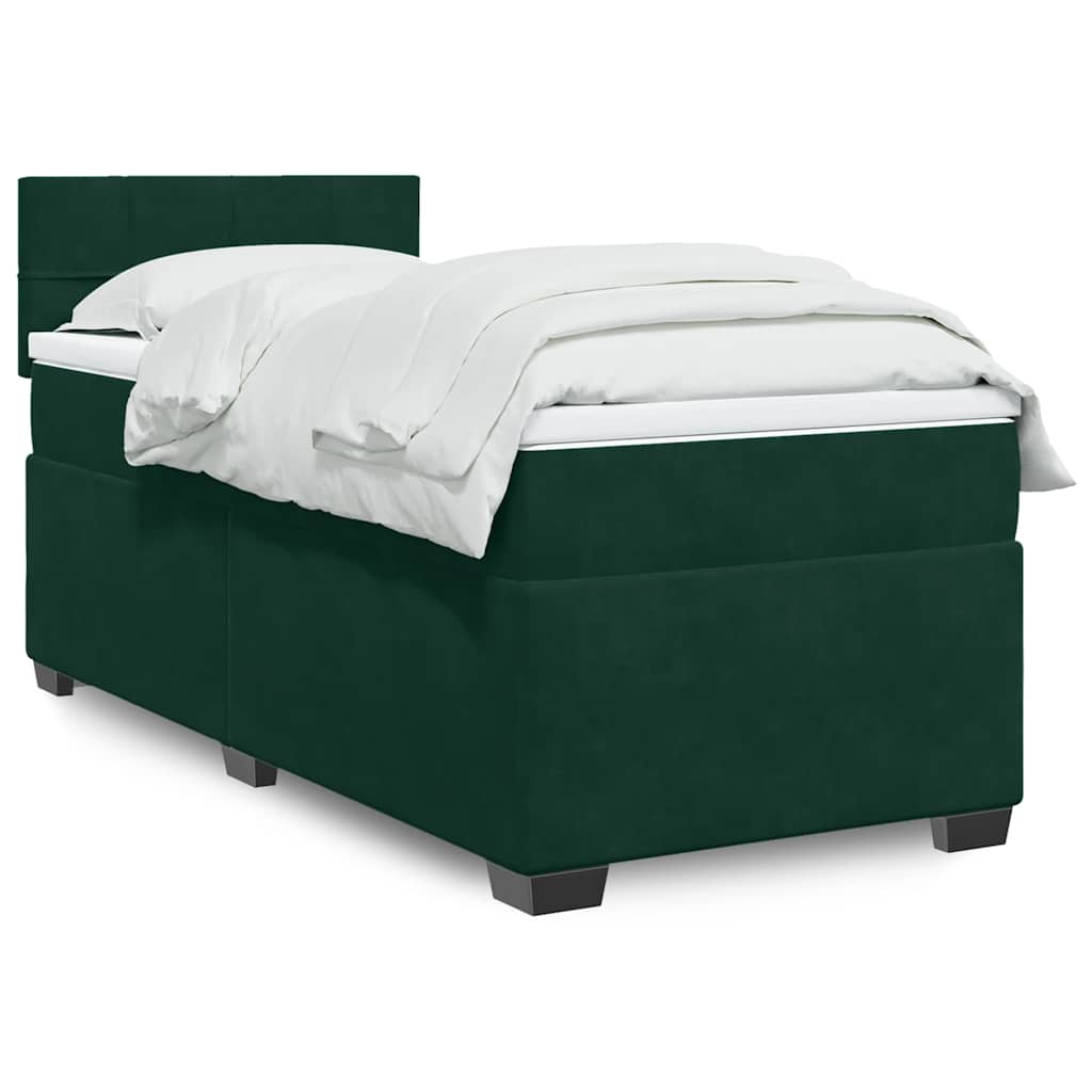 Cama com molas/colchão 100x200 cm veludo verde-escuro