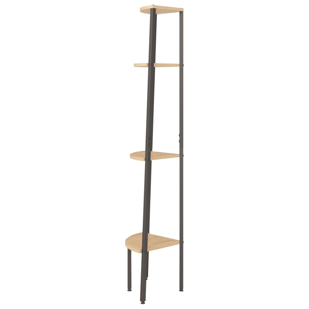 Prateleira de canto com 4 níveis, castanho claro e preto, 45,5x31,5x150 cm