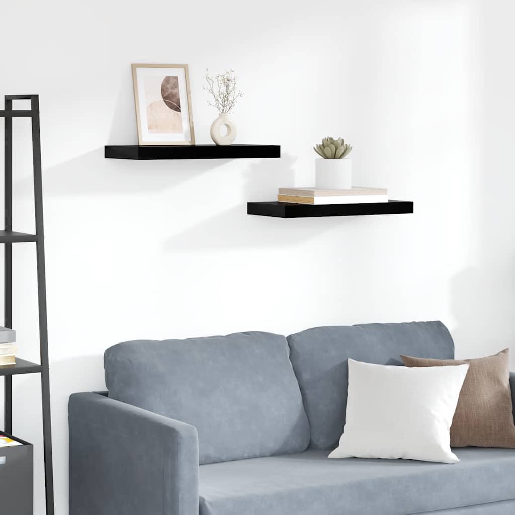 Prateleiras de parede suspensas 2 pcs 50x23,5x3,8cm MDF preto