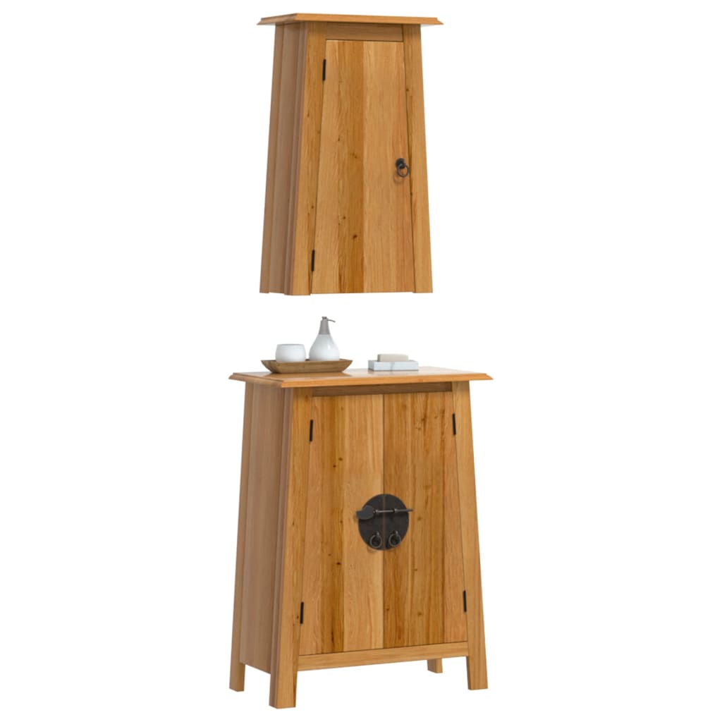 2 Pcs conjunto móveis p/ casa de banho madeira de pinho maciça