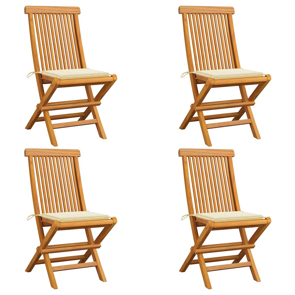 Cadeiras de jardim c/ almofadões creme 4 pcs teca maciça