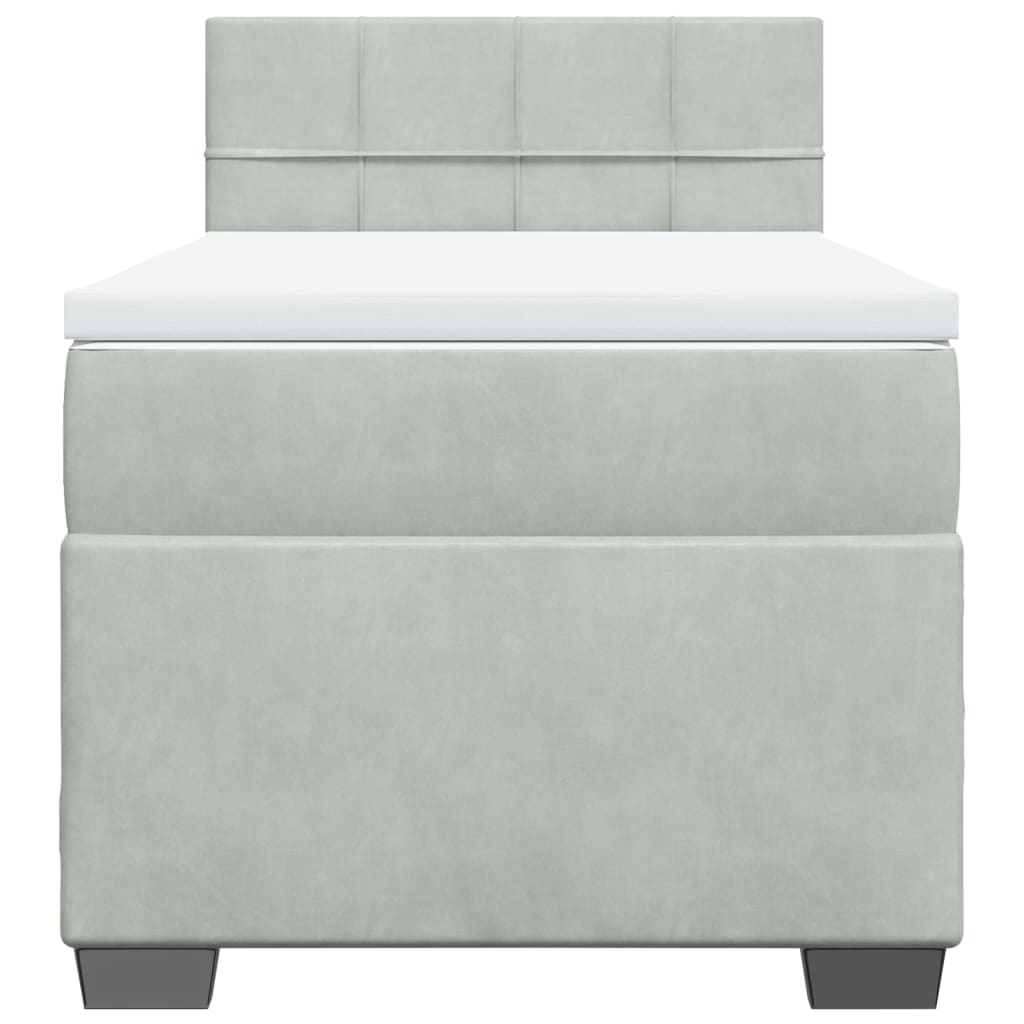 Cama com molas/colchão 90x200 cm veludo cinza-claro