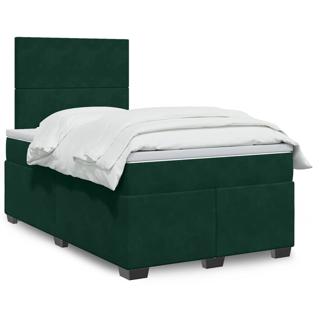 Cama boxspring com colchão 120x200 cm veludo verde-escuro