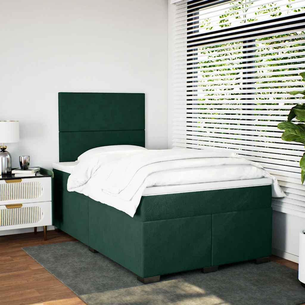 Cama boxspring com colchão 120x200 cm veludo verde-escuro