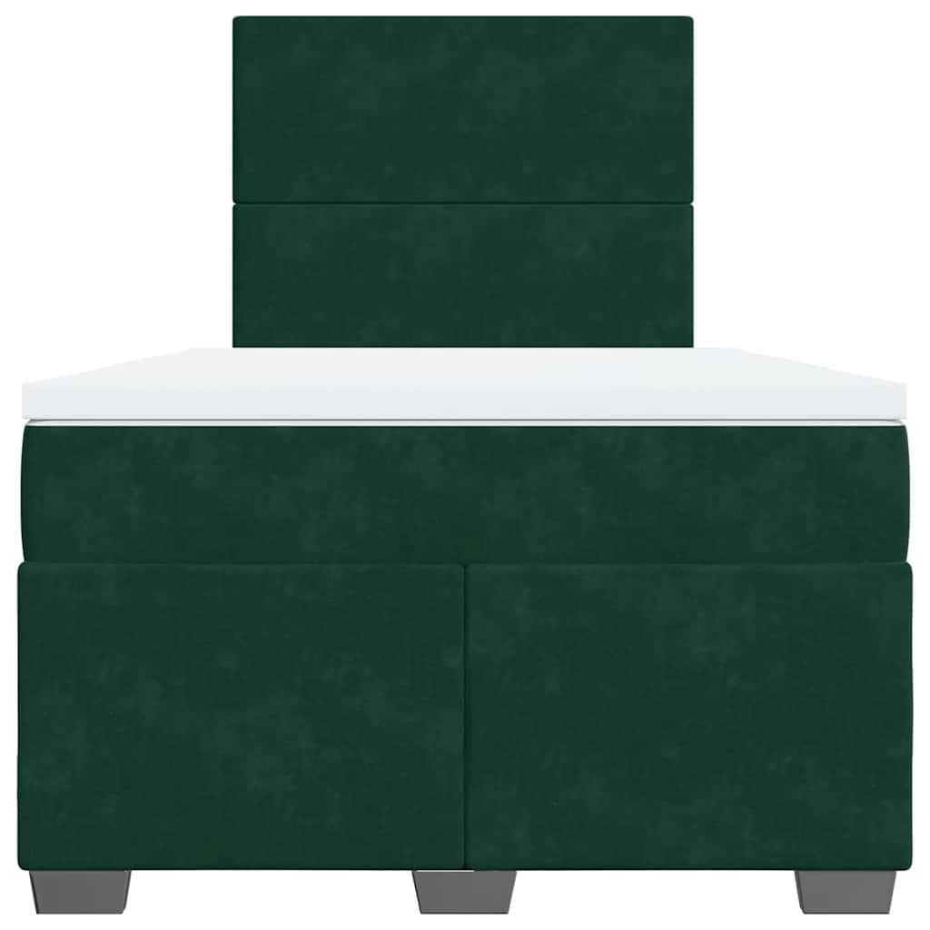 Cama boxspring com colchão 120x200 cm veludo verde-escuro