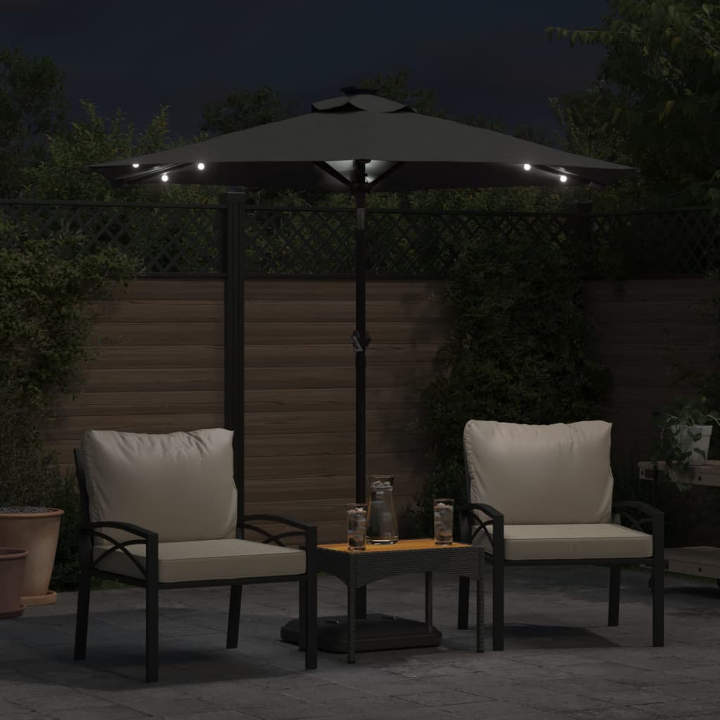 Guarda-sol jardim c/leds e poste de aço 225x225x212cm antracite