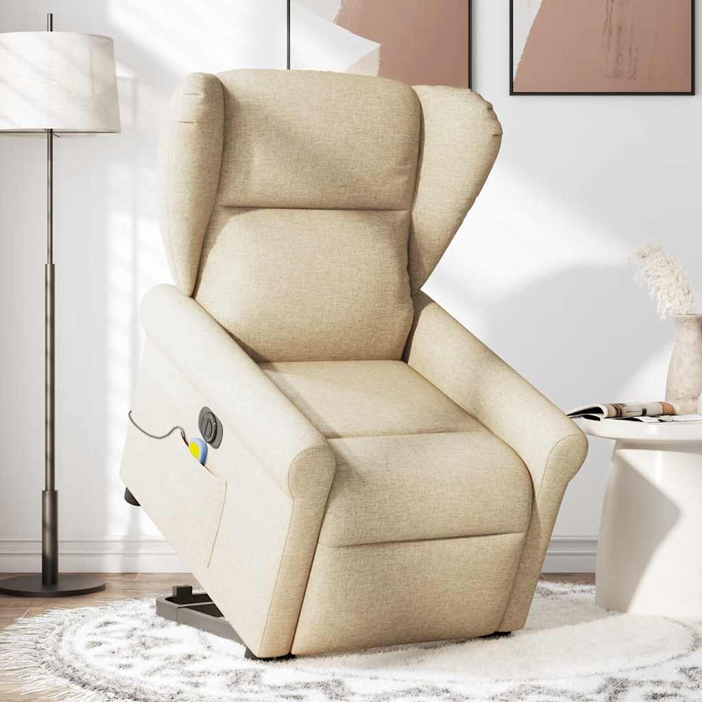Poltrona elétrica elevatória massagens tecido creme