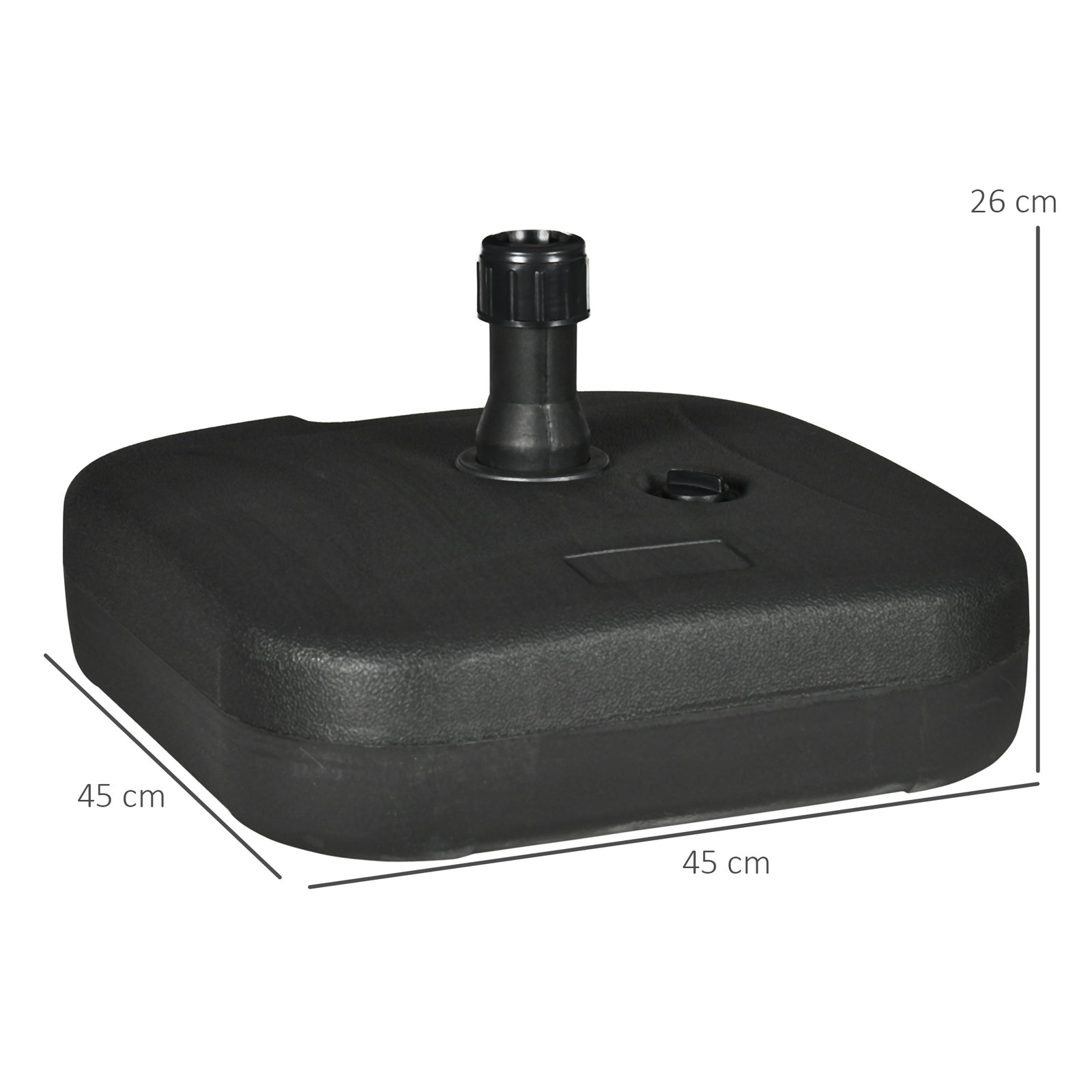 Base para chapéu de sol suporte para chapéu de sol recarregável com água ou areia HDPE 46x45x26cm preto