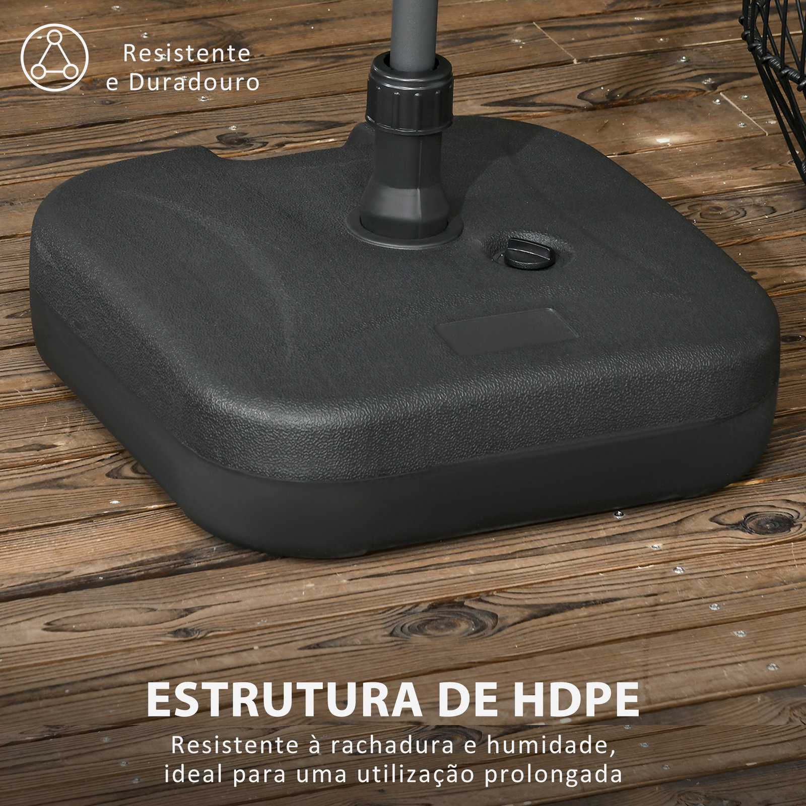 Base para chapéu de sol suporte para chapéu de sol recarregável com água ou areia HDPE 46x45x26cm preto