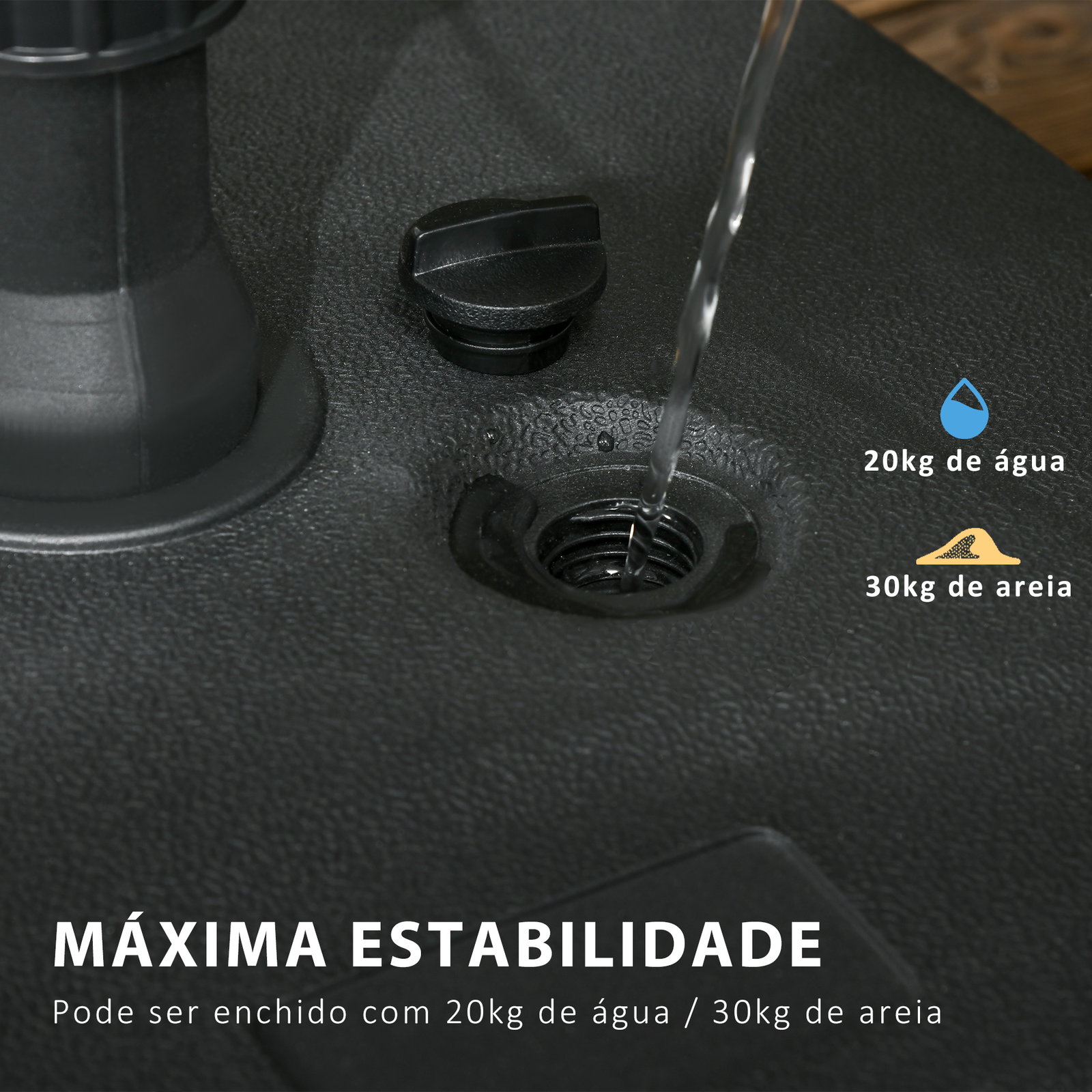 Base para chapéu de sol suporte para chapéu de sol recarregável com água ou areia HDPE 46x45x26cm preto