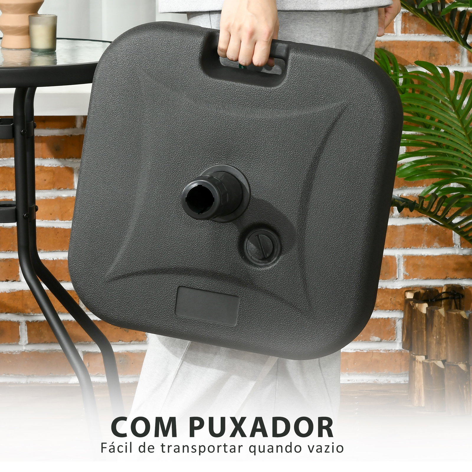 Base para chapéu de sol suporte para chapéu de sol recarregável com água ou areia HDPE 46x45x26cm preto