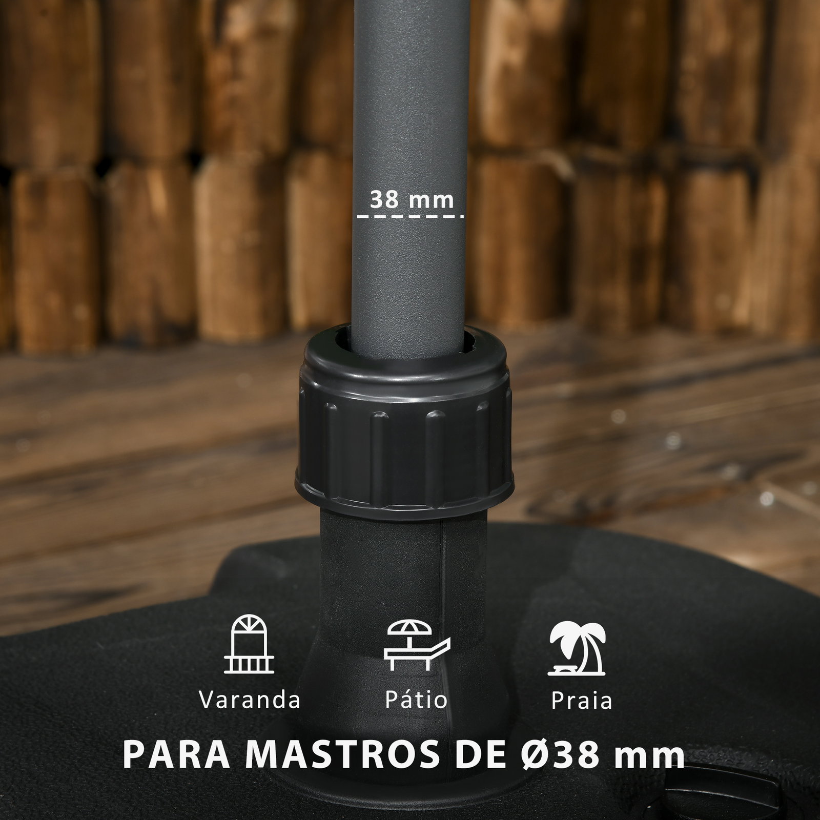 Base para chapéu de sol suporte para chapéu de sol recarregável com água ou areia HDPE 46x45x26cm preto