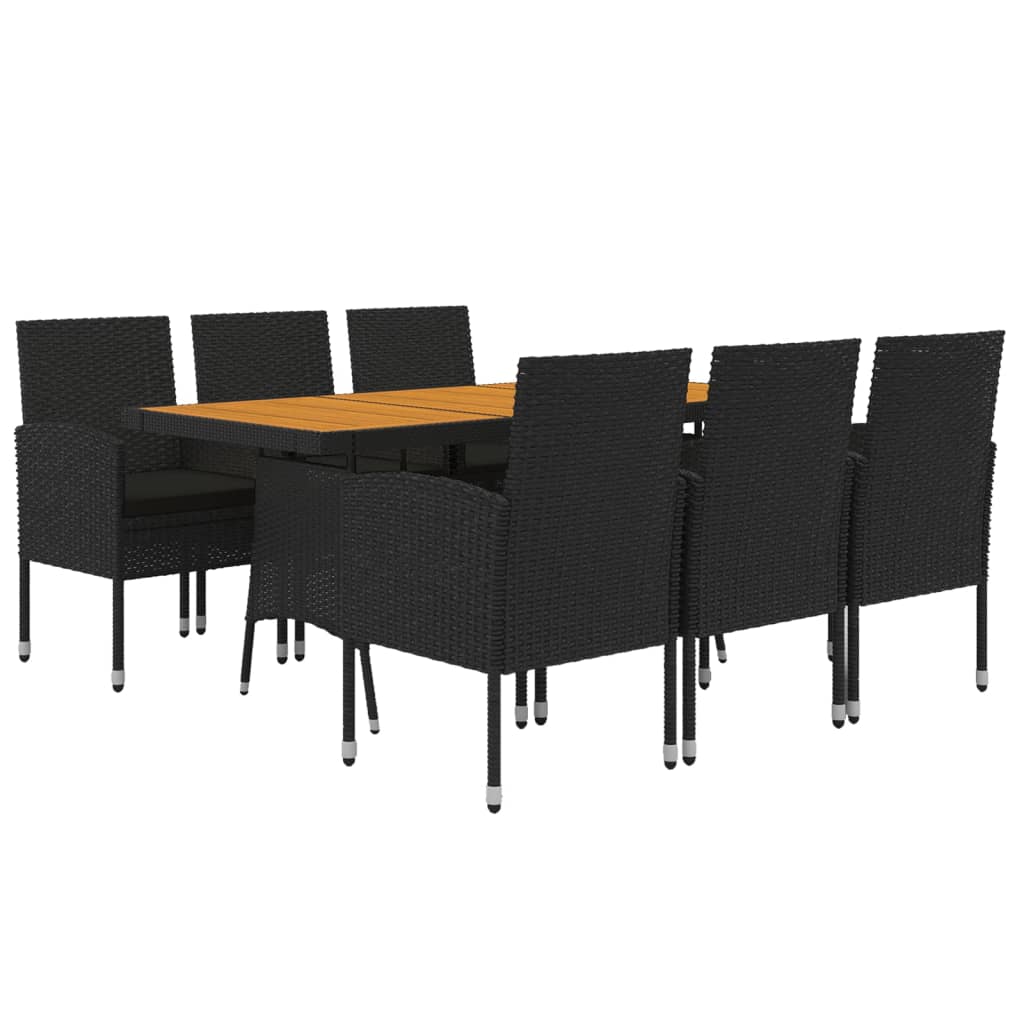 7 Pcs conjunto de jantar p/ exterior vime PE preto