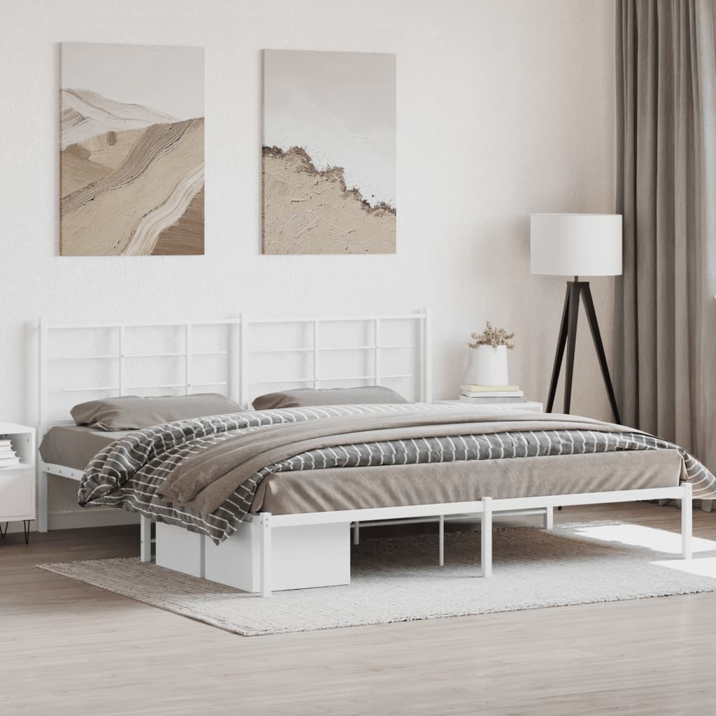 Estrutura de cama com cabeceira 193x203 cm metal branco