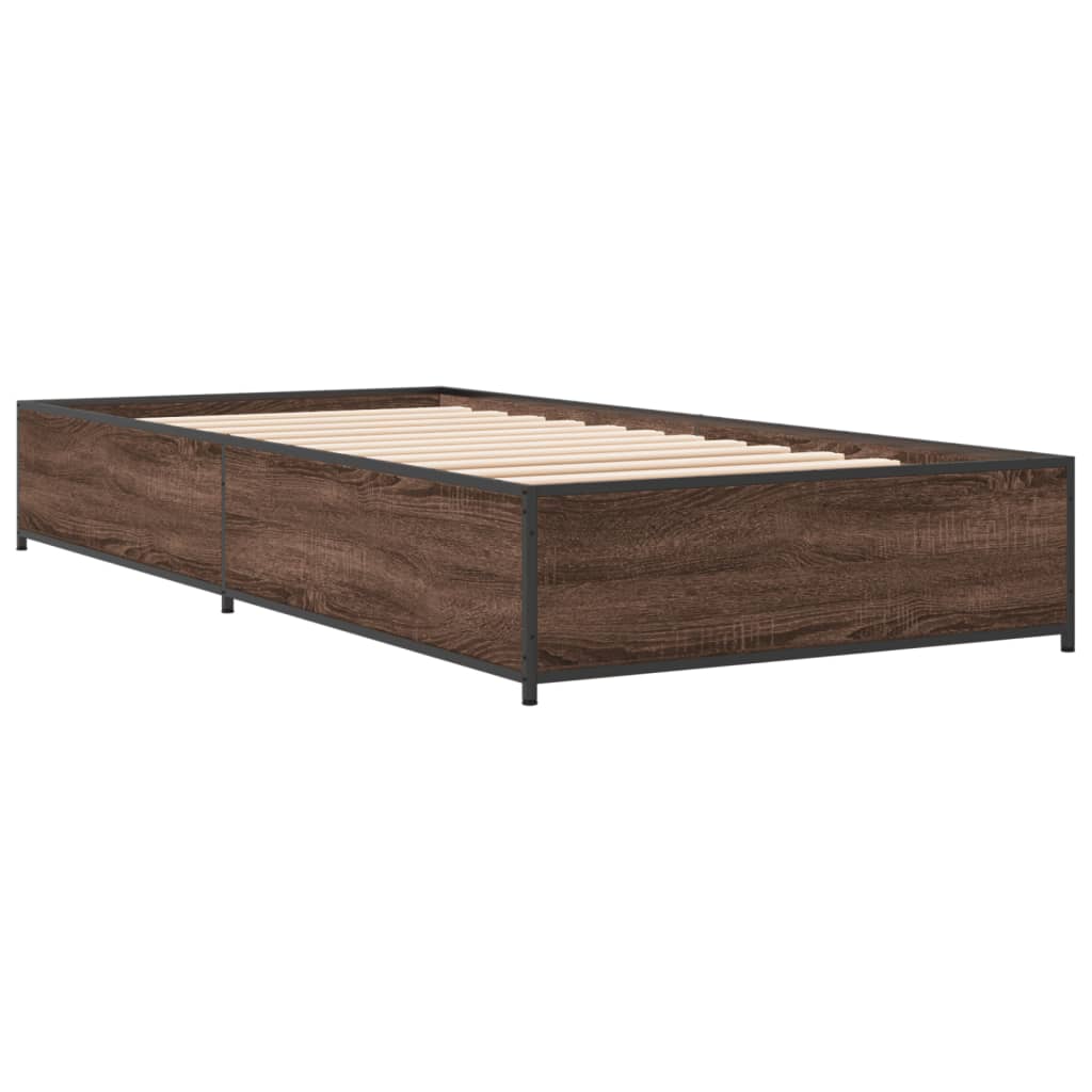 Estrutura de cama derivados de madeira/metal carvalho castanho