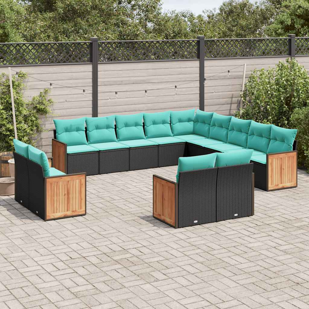 Conjunto de sofá de jardim com 13 peças e almofadas em rattan sintético preto