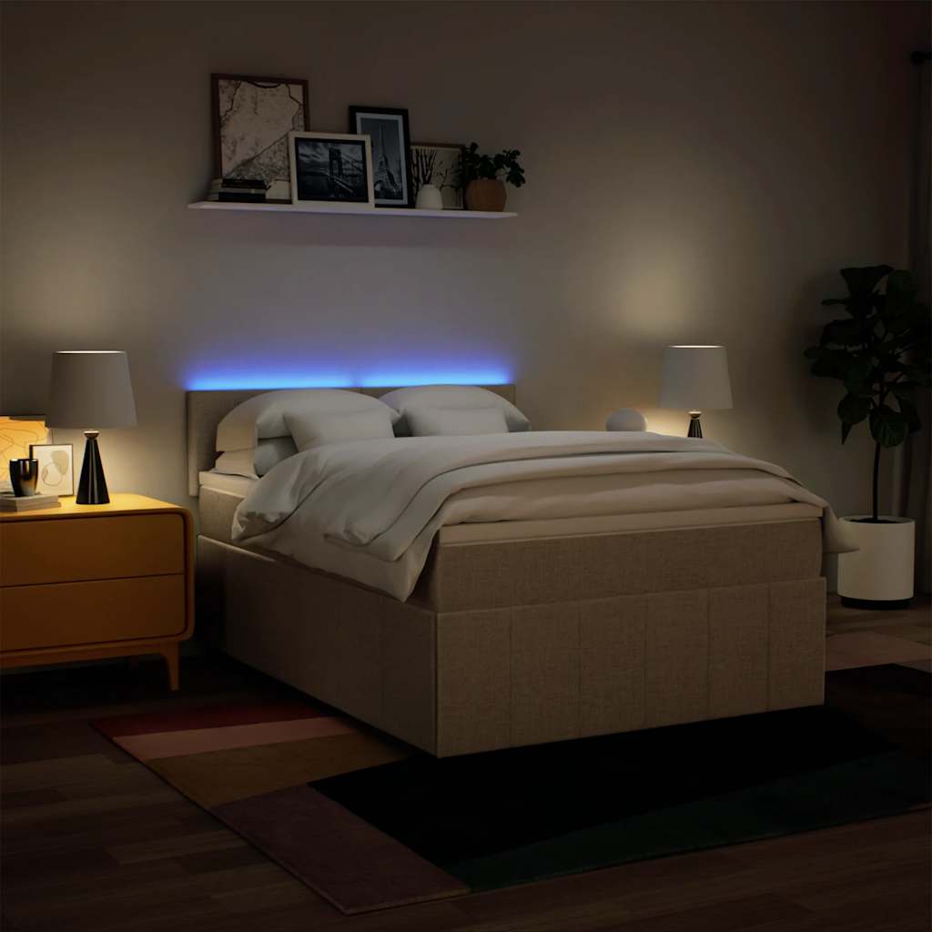 Cama com molas/colchão 140x190 cm tecido cor creme