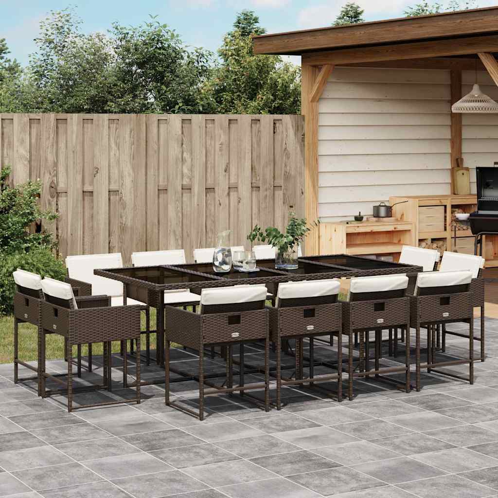 13 Pcs conjunto jantar p/ jardim c/ almofadões vime PE castanho
