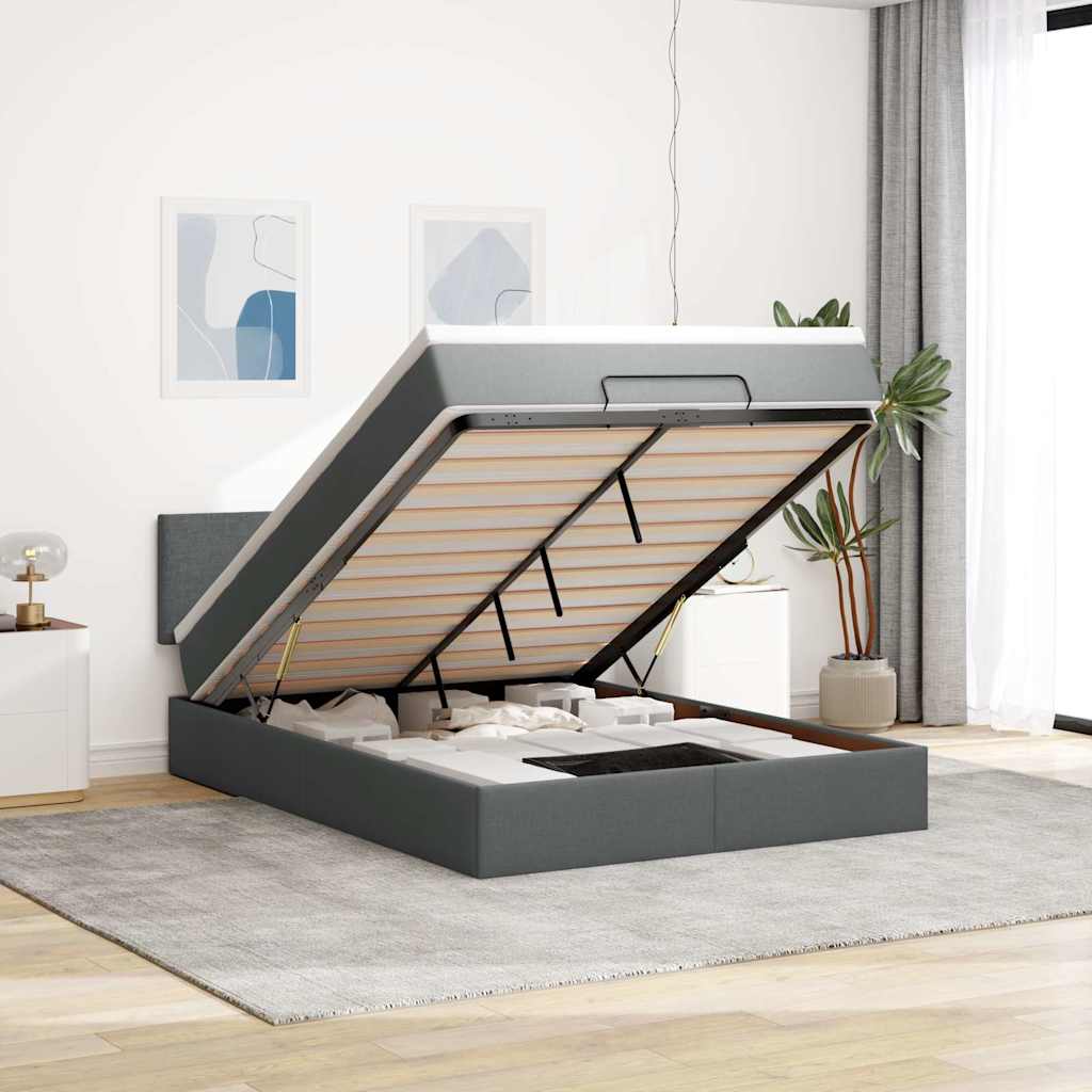 Cama otomana com colchão & leds cinzento escuro 140x190cm