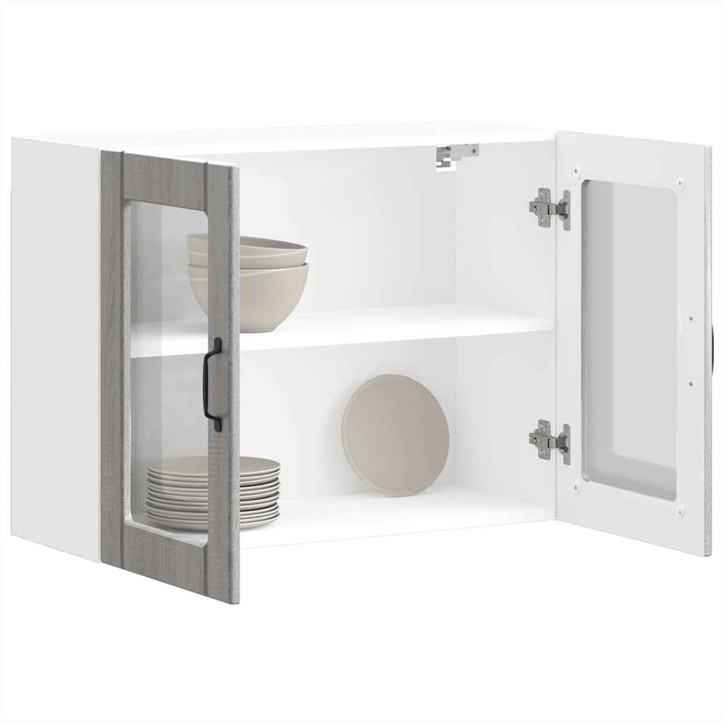 Armário de parede de cozinha porta vidro lucca cinza sonoma