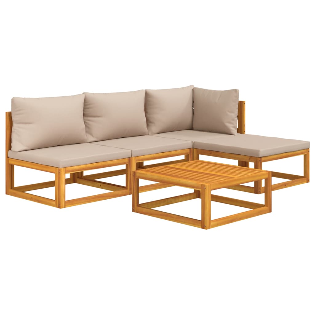 5Pcs conj. lounge jardim madeira c/almofadões cinza-acastanhado