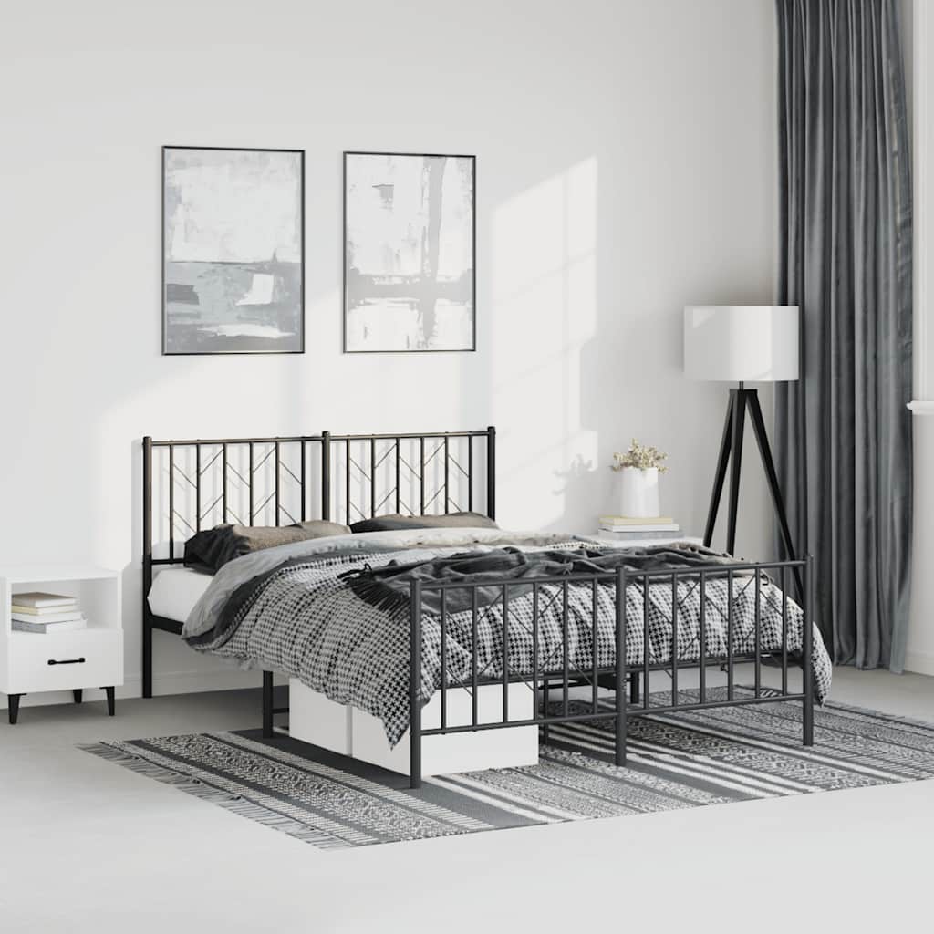 Estrutura de cama com cabeceira e pés 193x203 cm metal preto