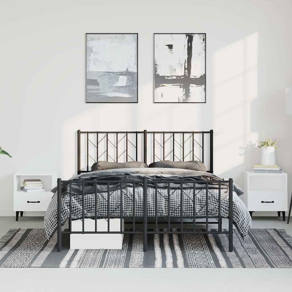 Estrutura de cama com cabeceira e pés 193x203 cm metal preto