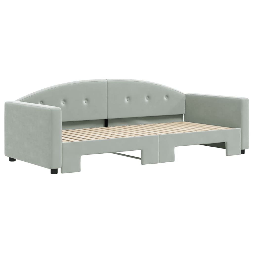 Sofá-cama com gavetão 90x190 cm veludo cinzento-claro