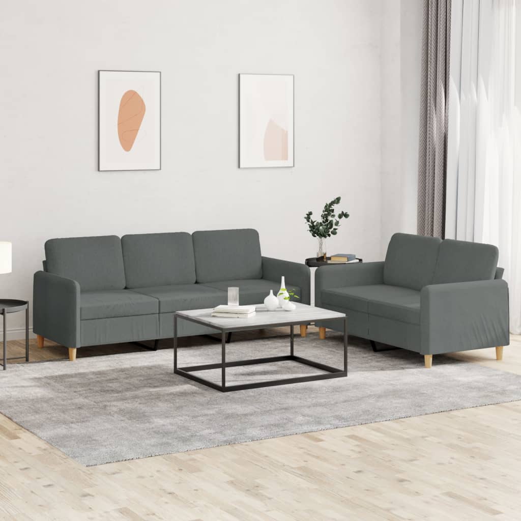 2 Pcs conjunto de sofás com almofadões tecido cinzento-escuro