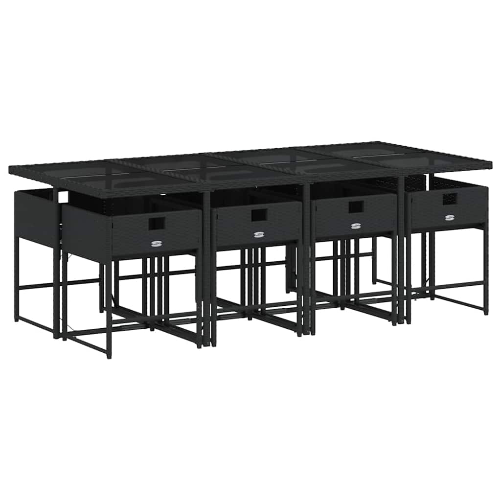 9 Pcs conjunto de jantar p/ jardim c/ almofadões vime PE preto