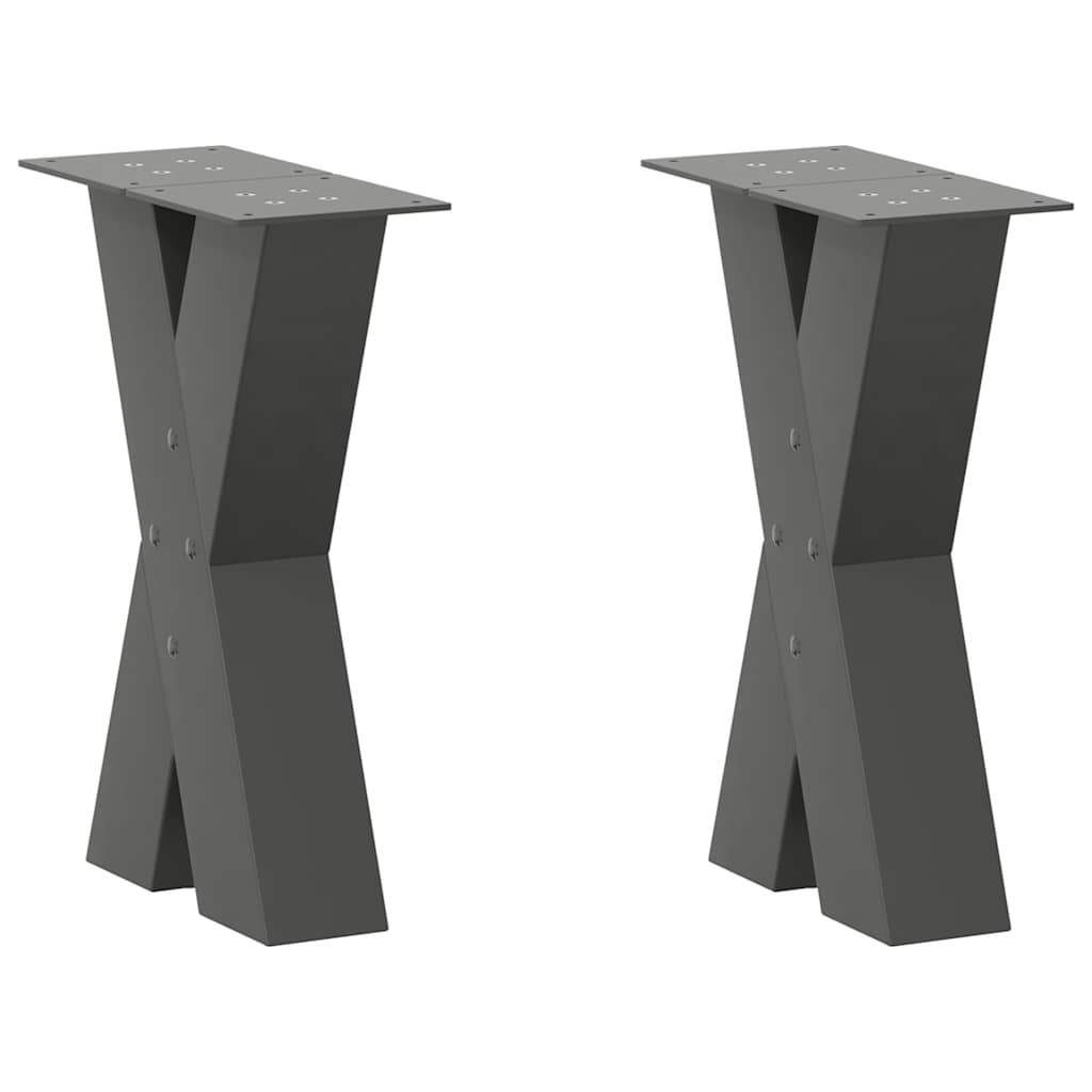 Pés para mesa de centro em formato de x, 2 peças, antracite, 38x(42-43) cm, aço