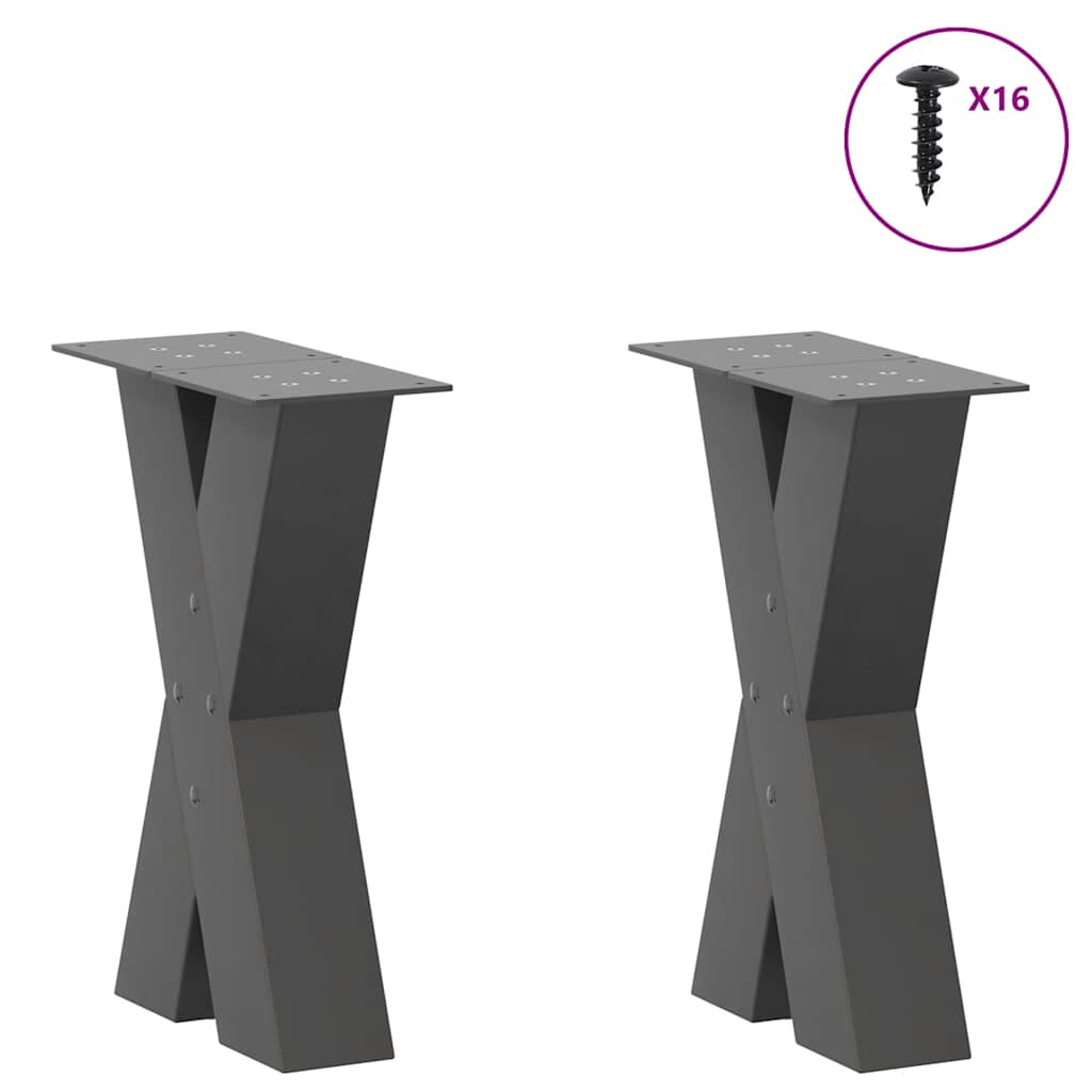Pés para mesa de centro em formato de x, 2 peças, antracite, 38x(42-43) cm, aço